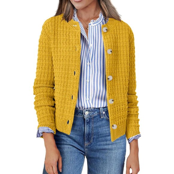 Women's 2025 Cardigan Sweaters Button Down Crew Neck Open Front Long Sleeve Knit